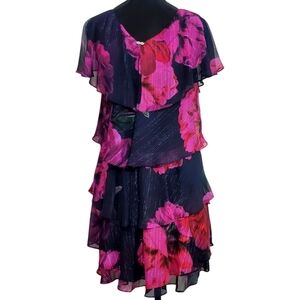 SLNY Womens Floral Flutter Party Sheath Chiffon Dress Black Red Pink Purple 14